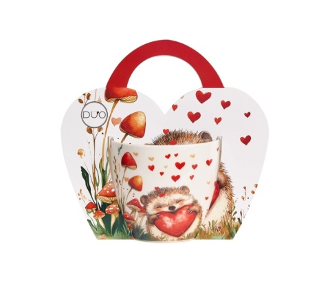 Kubek na Walentynki porcelana jeż obwoluta serca do kawy
