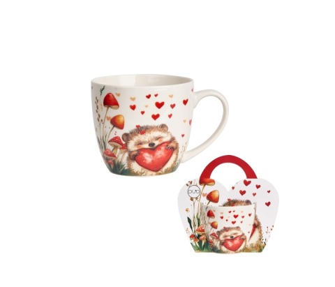 Kubek na Walentynki porcelana jeż obwoluta serca do kawy