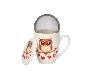 Kubek z sitkiem filtr porcelana na Walentynki Sowa serca
