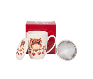 Kubek z sitkiem filtr porcelana na Walentynki Sowa serca