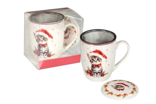Kubek z zaparzaczem porcelana livello Boże Narodzenie kot