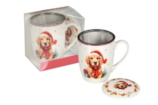 Kubek porcelana z zaparzaczem livello Boże Narodzenie pies