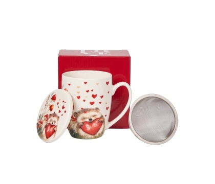 Kubek porcelana na Walentynki z zaparzaczem Jeż serca