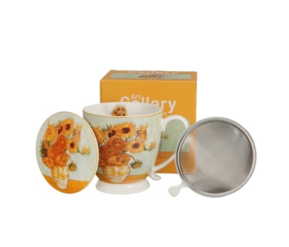 Kubek sitko na dzień kobiet duży na stopce Słoneczniki Gogh