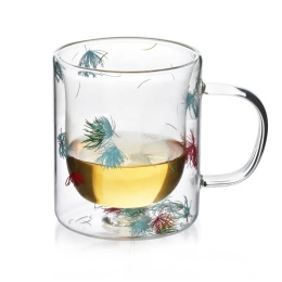Kubek szklanka termiczna Peter flowers z uszkiem do herbaty