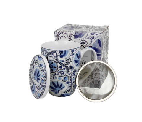 Kubek z zaparzaczem do herbaty naresh blue mozaika kwiat