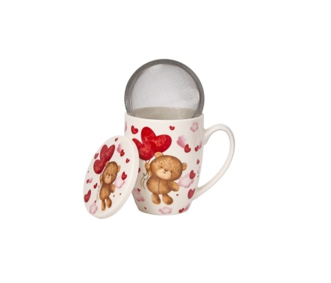Kubek porcelana z sitkiem filtr na Walentynki Miś serca