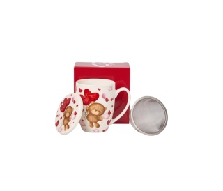 Kubek porcelana z sitkiem filtr na Walentynki Miś serca