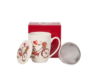 Kubek z zaparzaczem prezent na Walentynki Rower serca