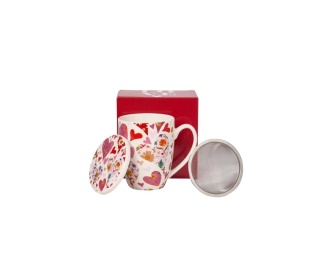 Kubek z sitkiem filtr Różowe serca prezent na Walentynki