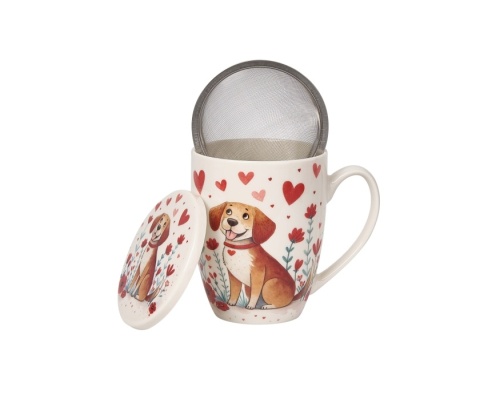 Kubek na Walentynki z zaparzaczem Pies z sercami prezent