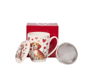 Kubek na Walentynki z zaparzaczem Pies z sercami prezent