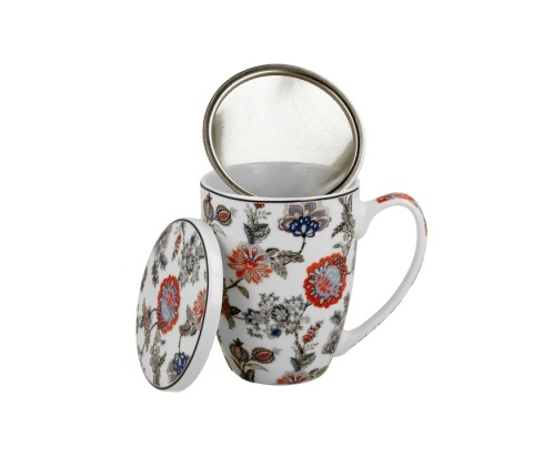 Kubek porcelana z zaparzaczem Sahat White kwiat do herbaty