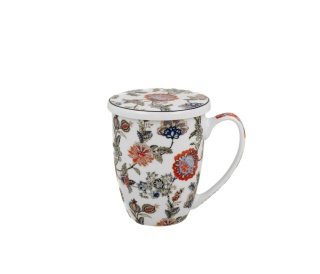 Kubek porcelana z zaparzaczem Sahat White kwiat do herbaty