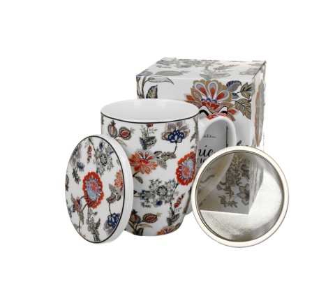 Kubek porcelana z zaparzaczem Sahat White kwiat do herbaty