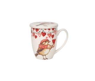 Kubek prezent na Walentynki z zaparzaczem Wróbel serca