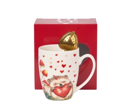Kubek sitko zaparzacz na Walentynki do herbaty jeż serce