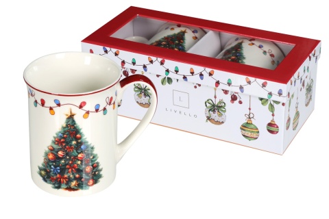 Kubki porcelana do kawy Livello 2szt kubek święta choinka