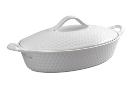 Naczynie ceramiczne żaroodporne owalne białe 2,8l tłoczone