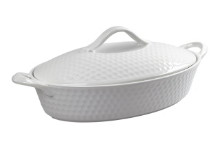 Naczynie ceramiczne żaroodporne owalne białe 2,8l tłoczone
