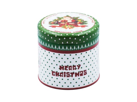 Puszka świąteczna metalowa okrągłą do herbaty ozdobna