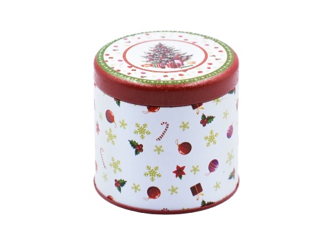Puszka metalowa świąteczna okrągłą do herbaty ozdobna