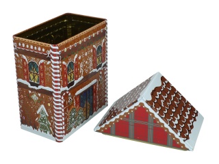 Puszka świąteczna domek metalowa na ciastka ozdobna