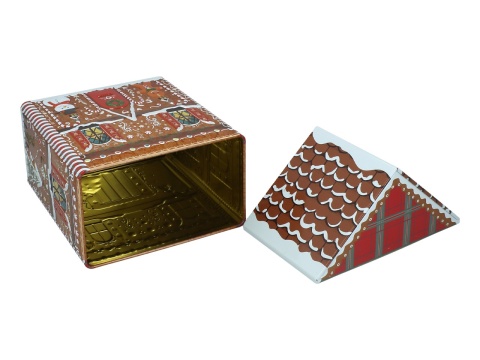 Puszka świąteczna domek metalowa na ciastka ozdobna