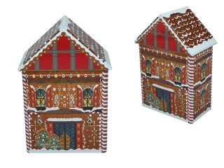 Puszka świąteczna domek metalowa na ciastka ozdobna