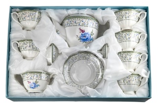 Serwis herbaciany 14el. porcelanowy kwiaty prezent na ślub