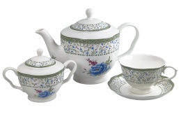 Serwis herbaciany 14el. porcelanowy kwiaty prezent na ślub