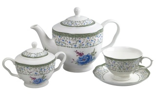 Serwis herbaciany 14el. porcelanowy kwiaty prezent na ślub