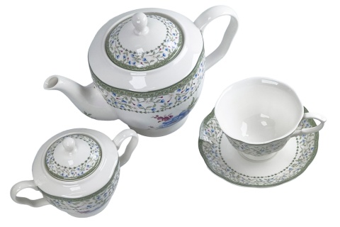 Serwis herbaciany 14el. porcelanowy kwiaty prezent na ślub