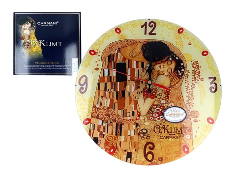 Zegar na ścianę szklany arabskie cyfry Klimt Pocałunek