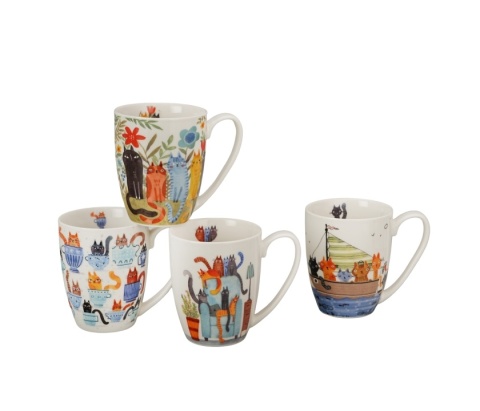 4 kubki koci świat komplet kubków na prezent 350 ml koty