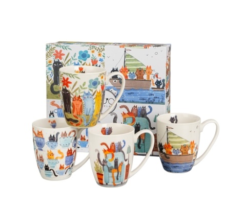 4 kubki koci świat komplet kubków na prezent 350 ml koty