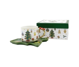 Zestaw filiżanka porcelana do herbaty święta choinka
