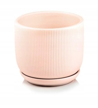 Doniczka różowa donica z podstawką ceramiczna na kwiaty mat