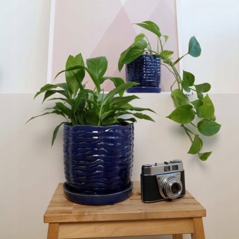 Donica z podstawką niebieska doniczka ceramiczna na ogród