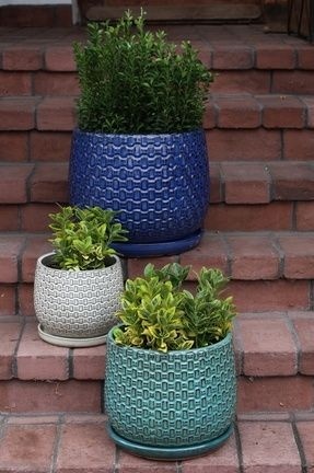 Donica ogrodowa z podstawką doniczka ceramiczna beżowa