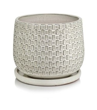 Donica ogrodowa z podstawką doniczka ceramiczna beżowa