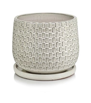 Donica ogrodowa z podstawką doniczka ceramiczna beżowa