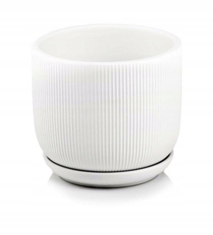 Doniczka z podstawką donica ceramiczna ozdobna biała mat