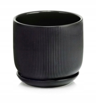 Donica z podstawką doniczka ceramiczna na kwiaty czarna mat