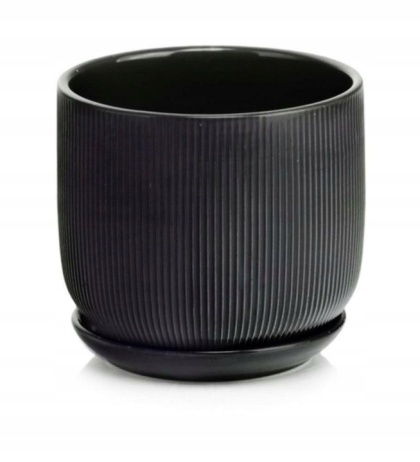 Donica z podstawką doniczka ceramiczna na kwiaty czarna mat