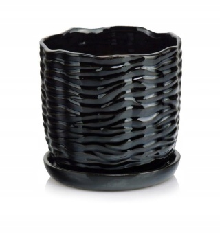 Doniczka czarna z podstawką donica ceramiczna ogrodowa