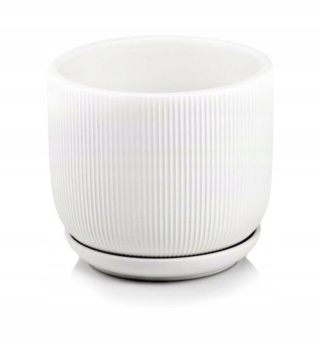 Doniczka donica z podstawką ceramiczna na kwiaty biała mat