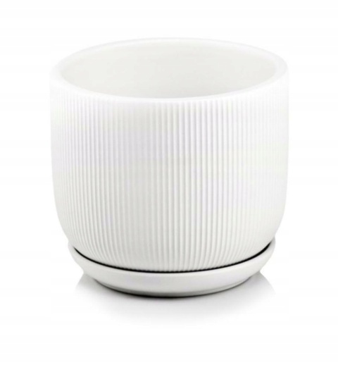 Doniczka donica z podstawką ceramiczna na kwiaty biała mat