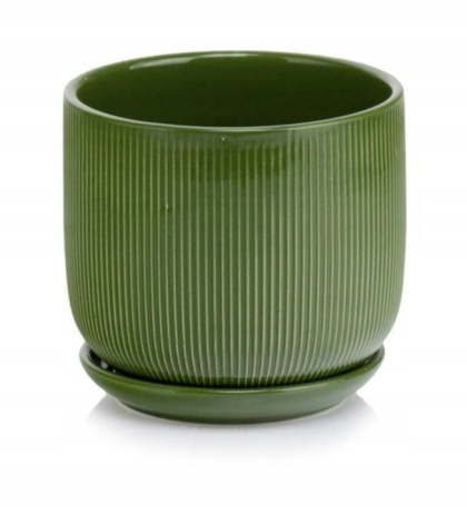 Donica z podstawką doniczka ceramiczna zielona tłoczona