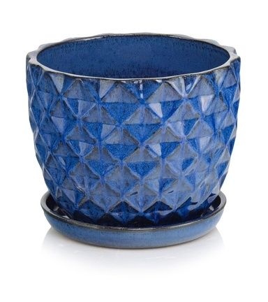 Doniczka donica z podstawką ceramiczna ogrodowa niebieska